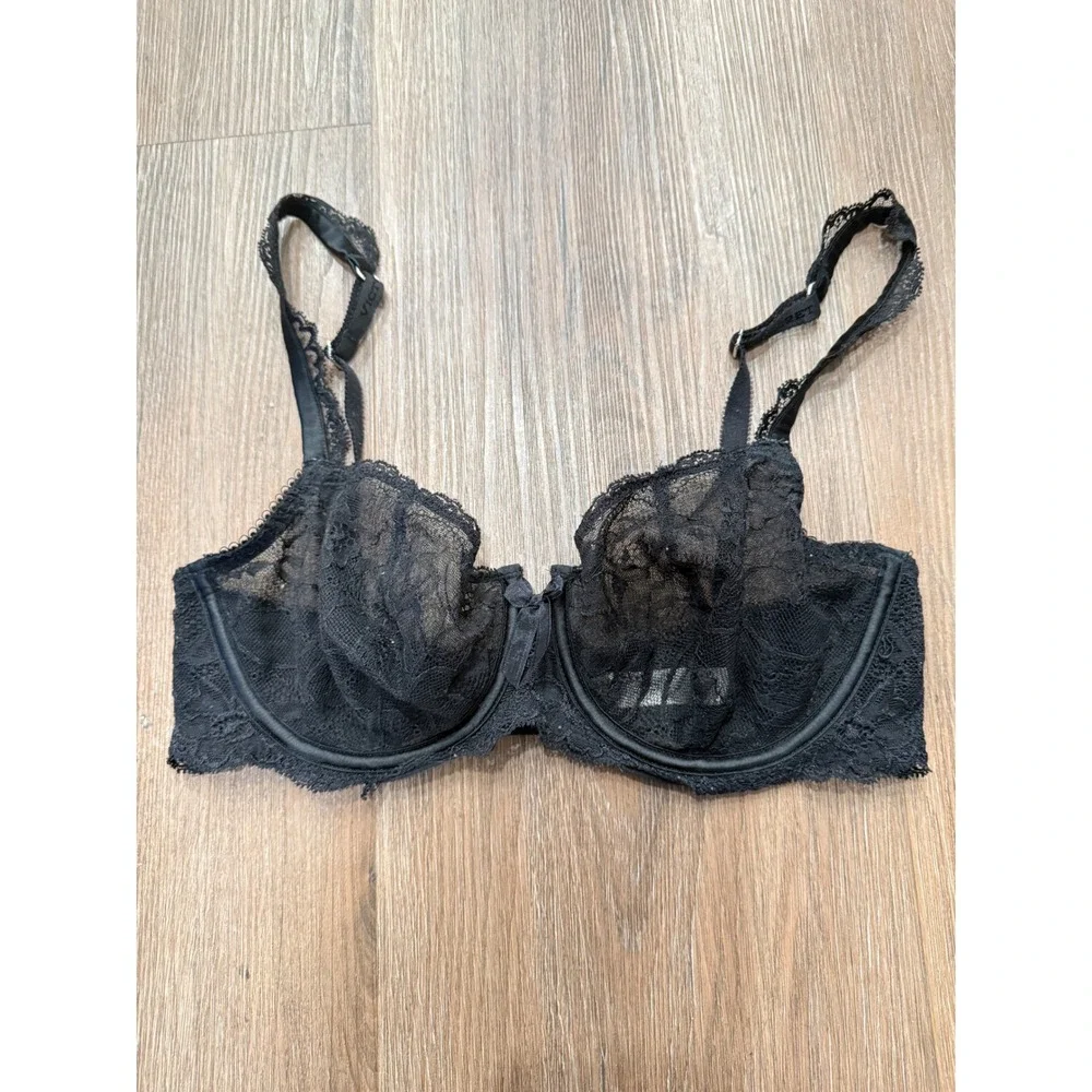 Victorias Secret‎ Black Floral Lace Unlined Demi Bra Underwire 34D